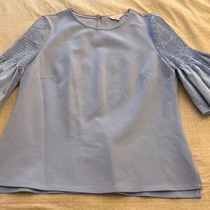 Ted Baker London Women’s Smocked Sleeve Blouse. Light Blue/Lilac. Size 3 (M).